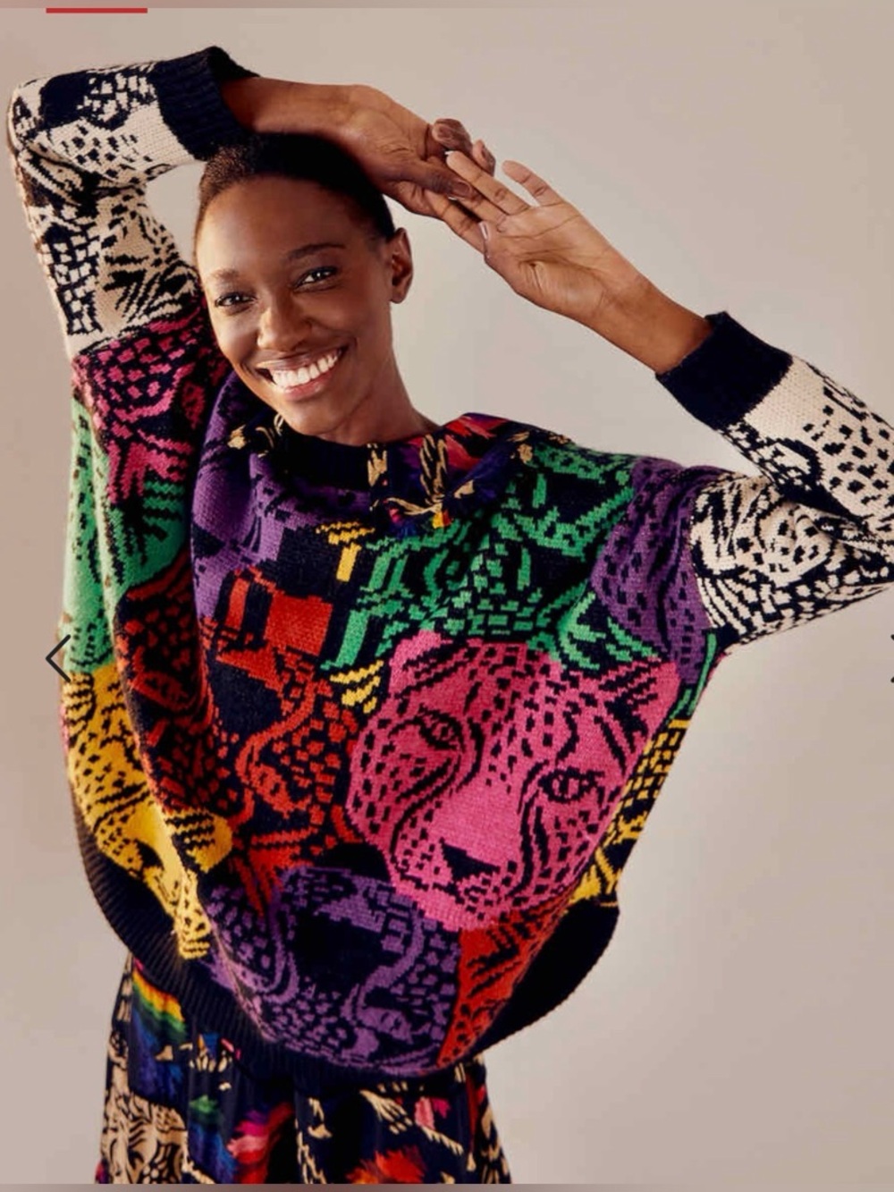 FARM Rio Multicolor Animal-Print Crewneck Sweater